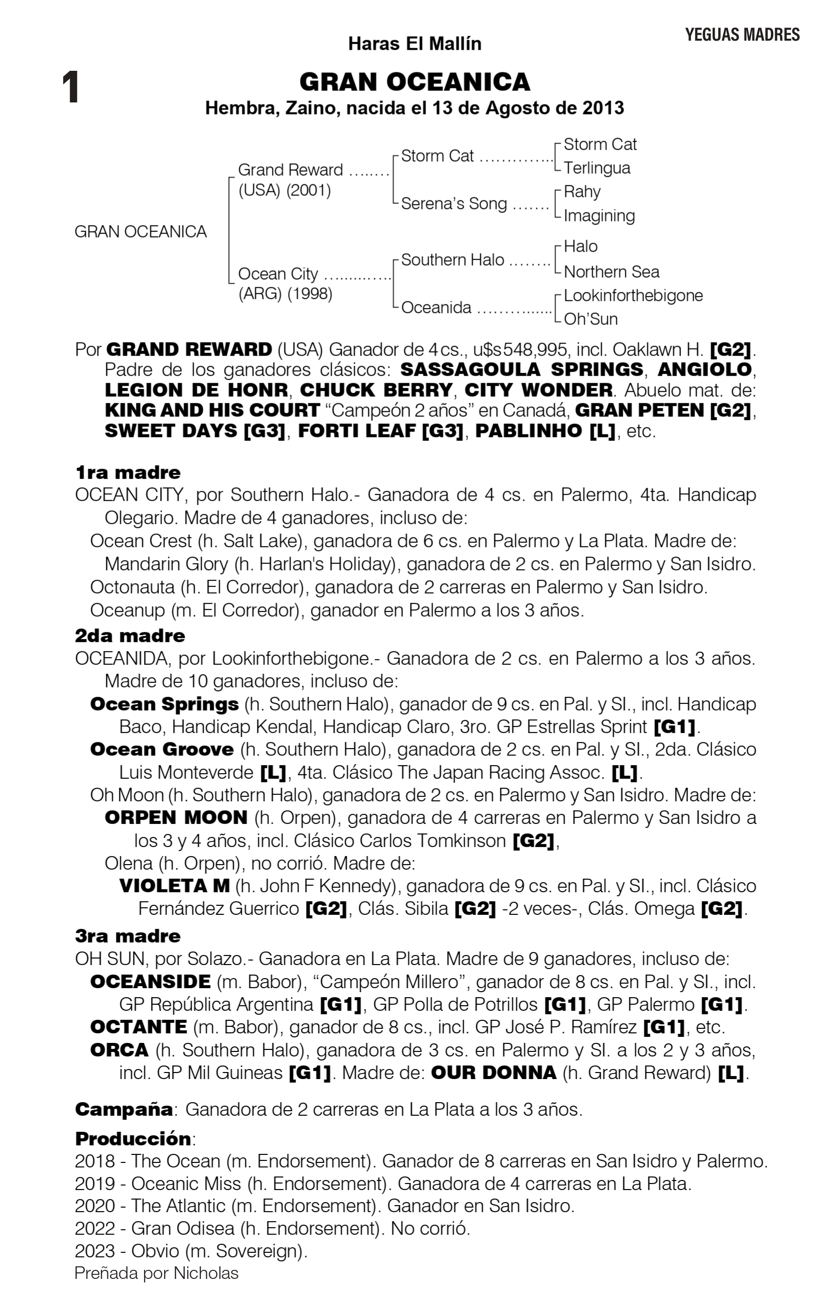 Pedigree GRAN OCEANICA