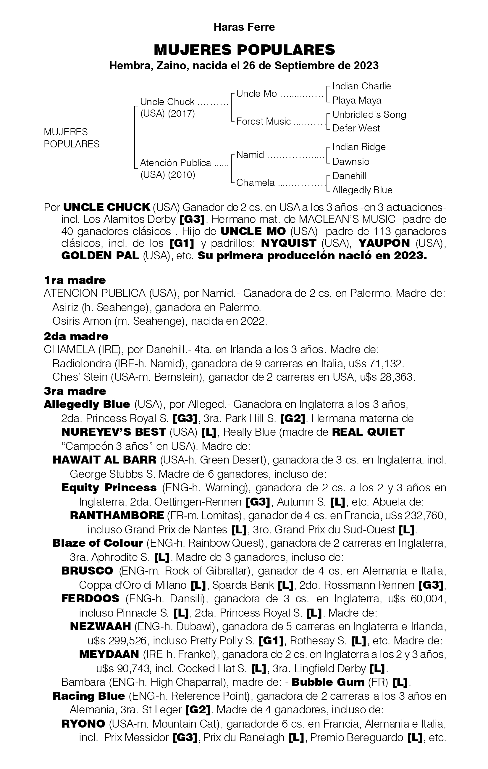 Pedigree MUJERES POPULARES