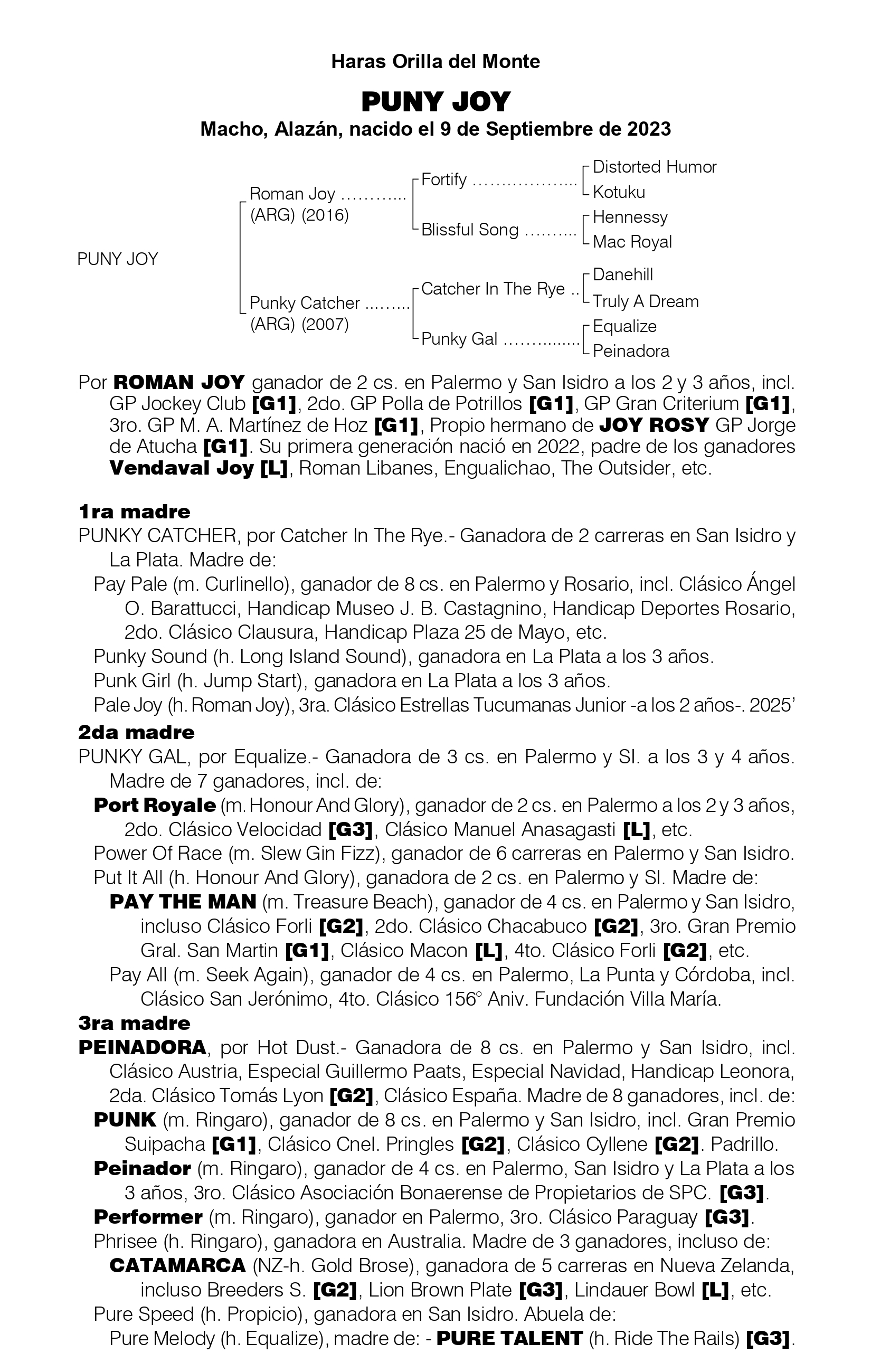 Pedigree PUNY JOY