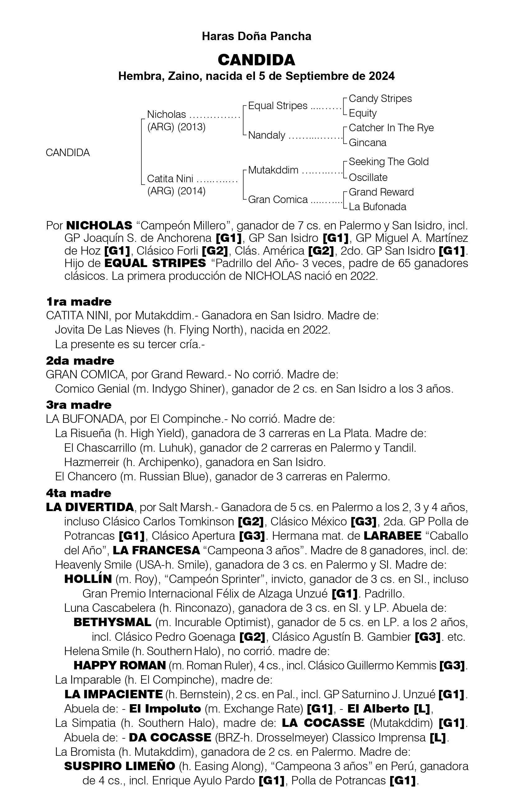 Pedigree CANDIDA