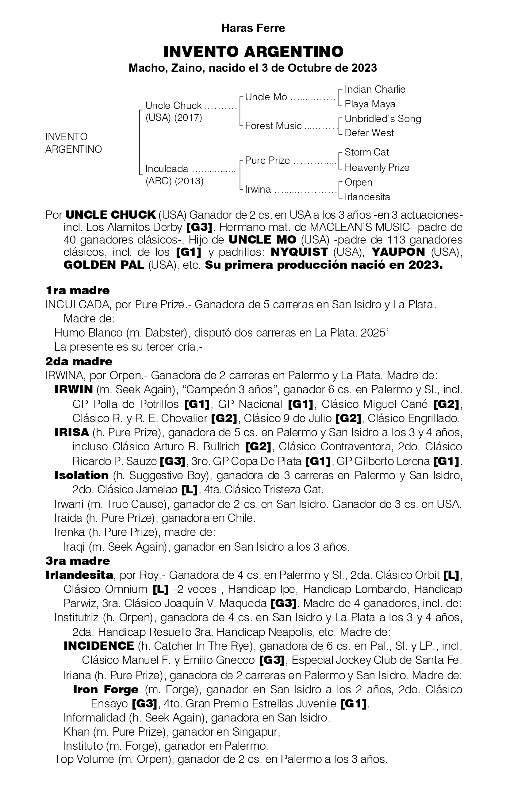 Pedigree INVENTO ARGENTINO