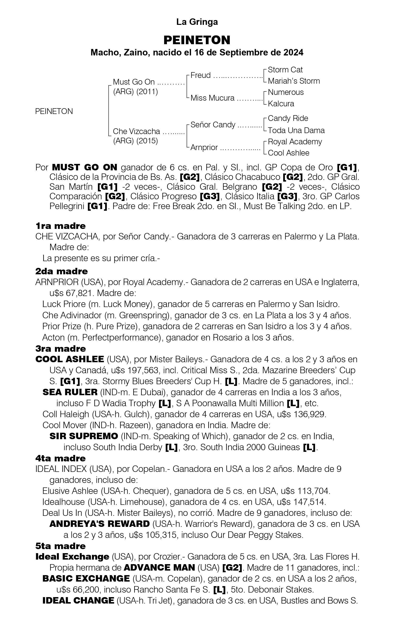Pedigree PEINETON
