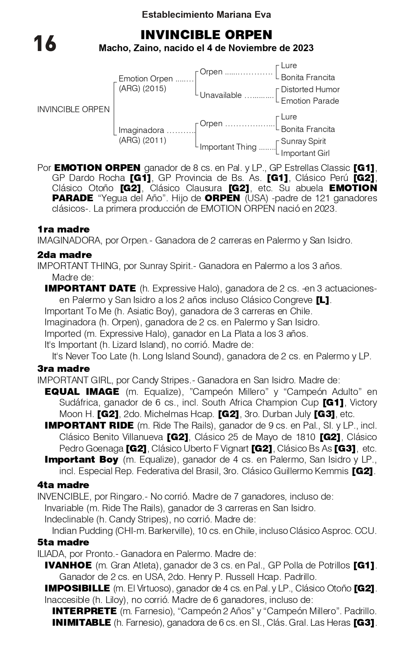 Pedigree INVINCIBLE ORPEN