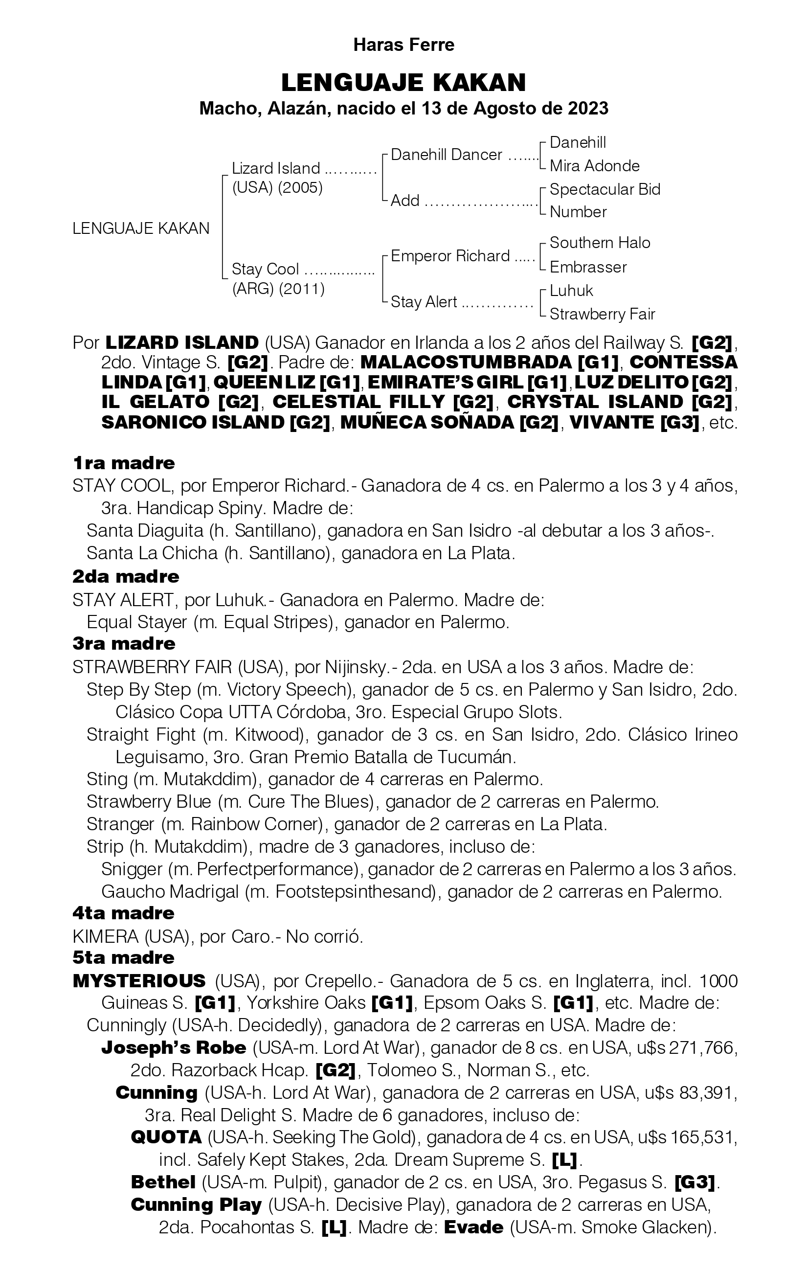 Pedigree LENGUAJE KAKAN