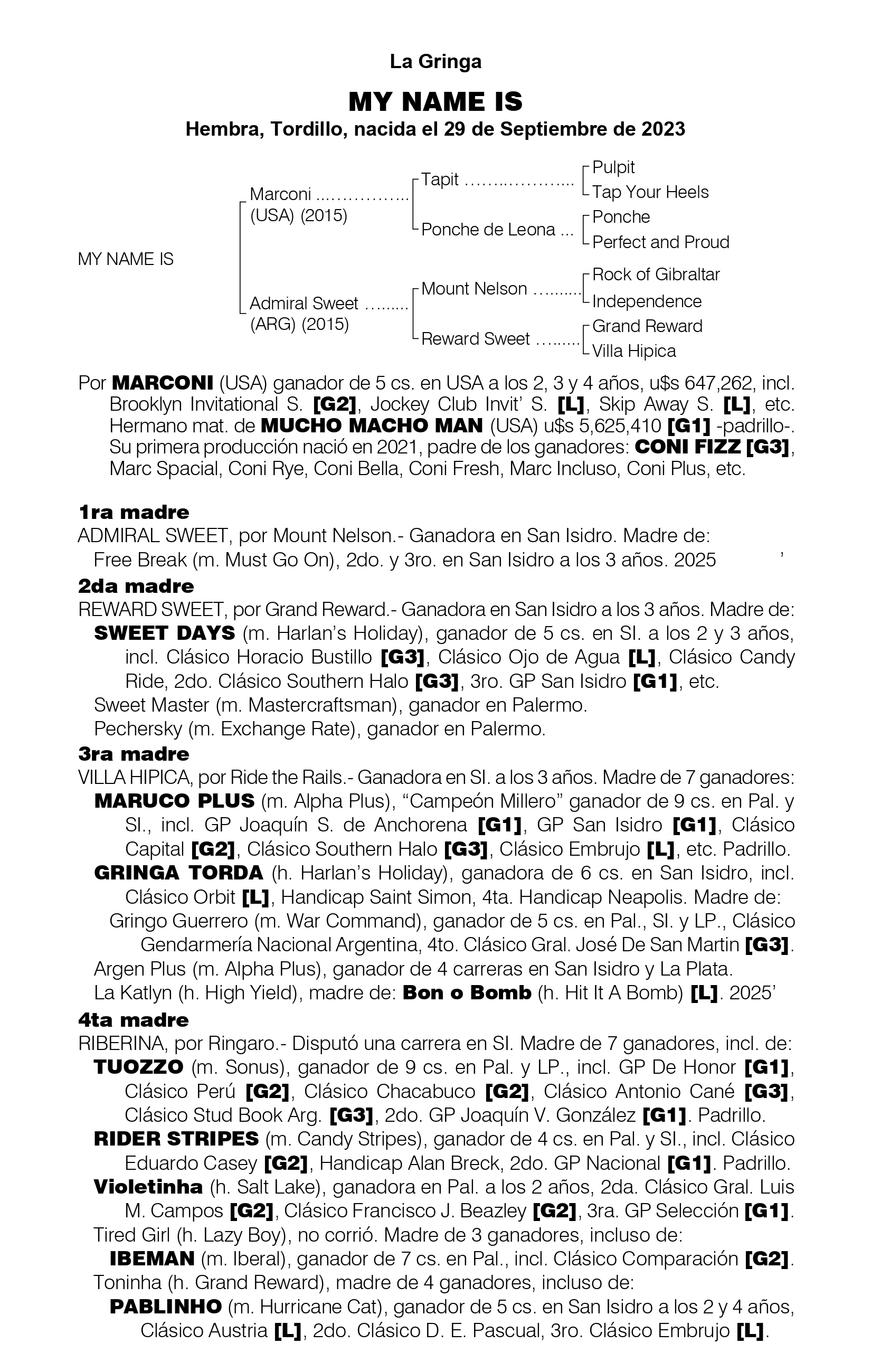 Pedigree MY NAME IS