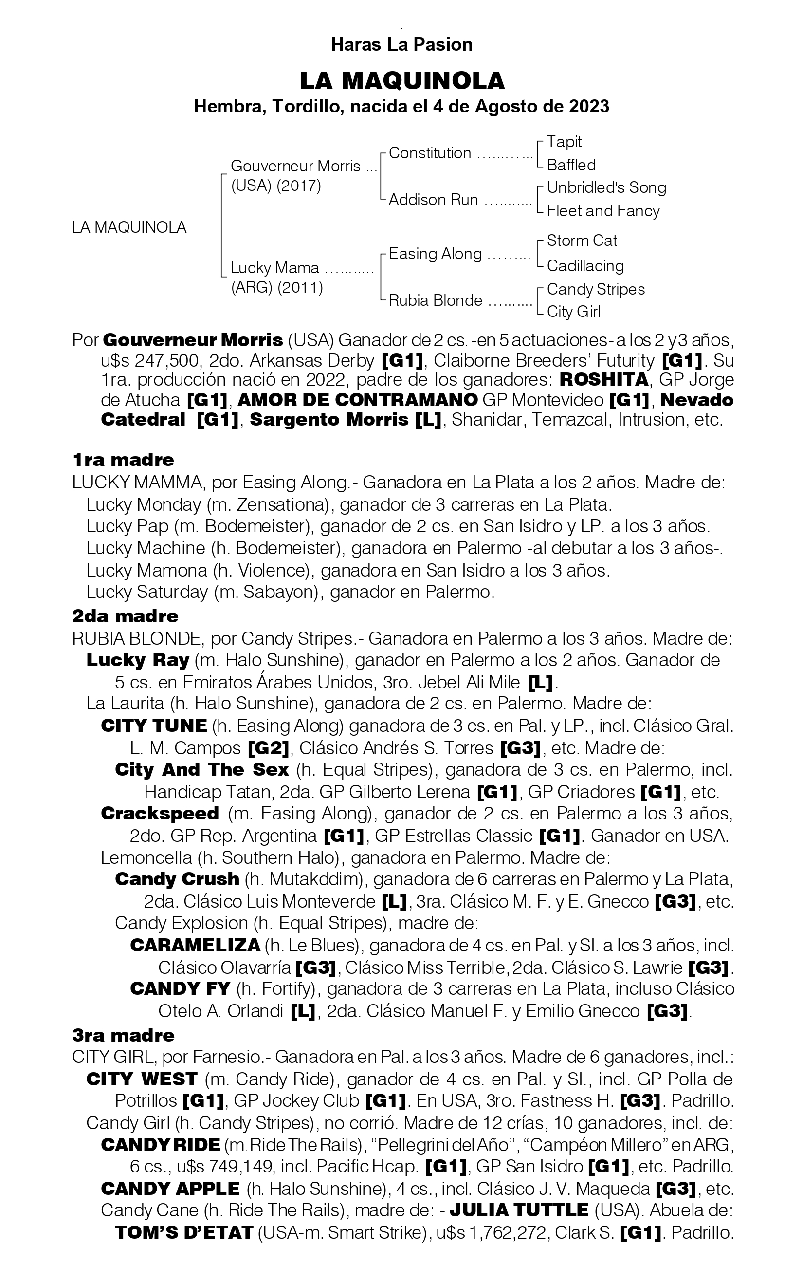 Pedigree LA MAQUINOLA