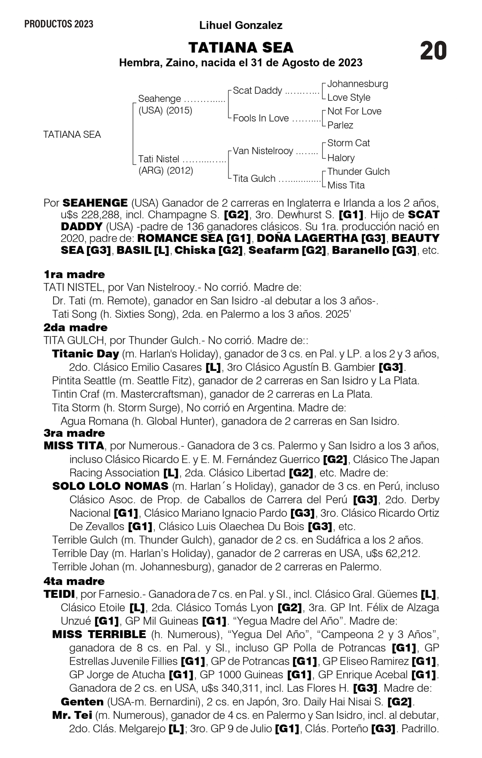 Pedigree TATIANA SEA