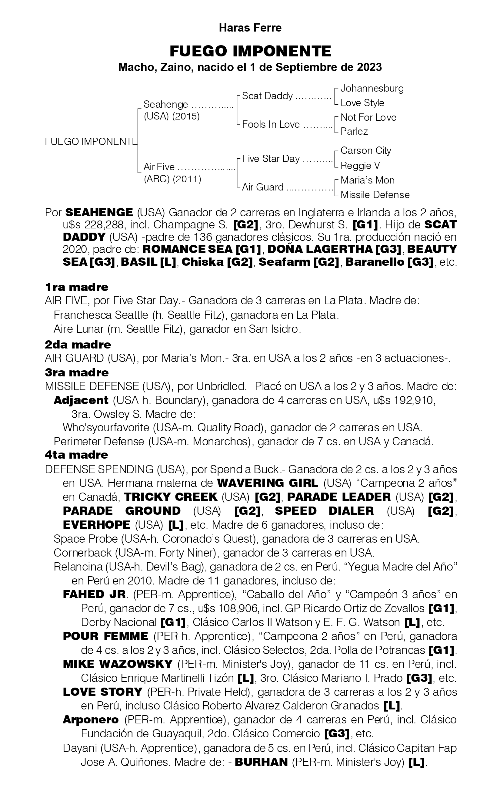 Pedigree FUEGO IMPONENTE