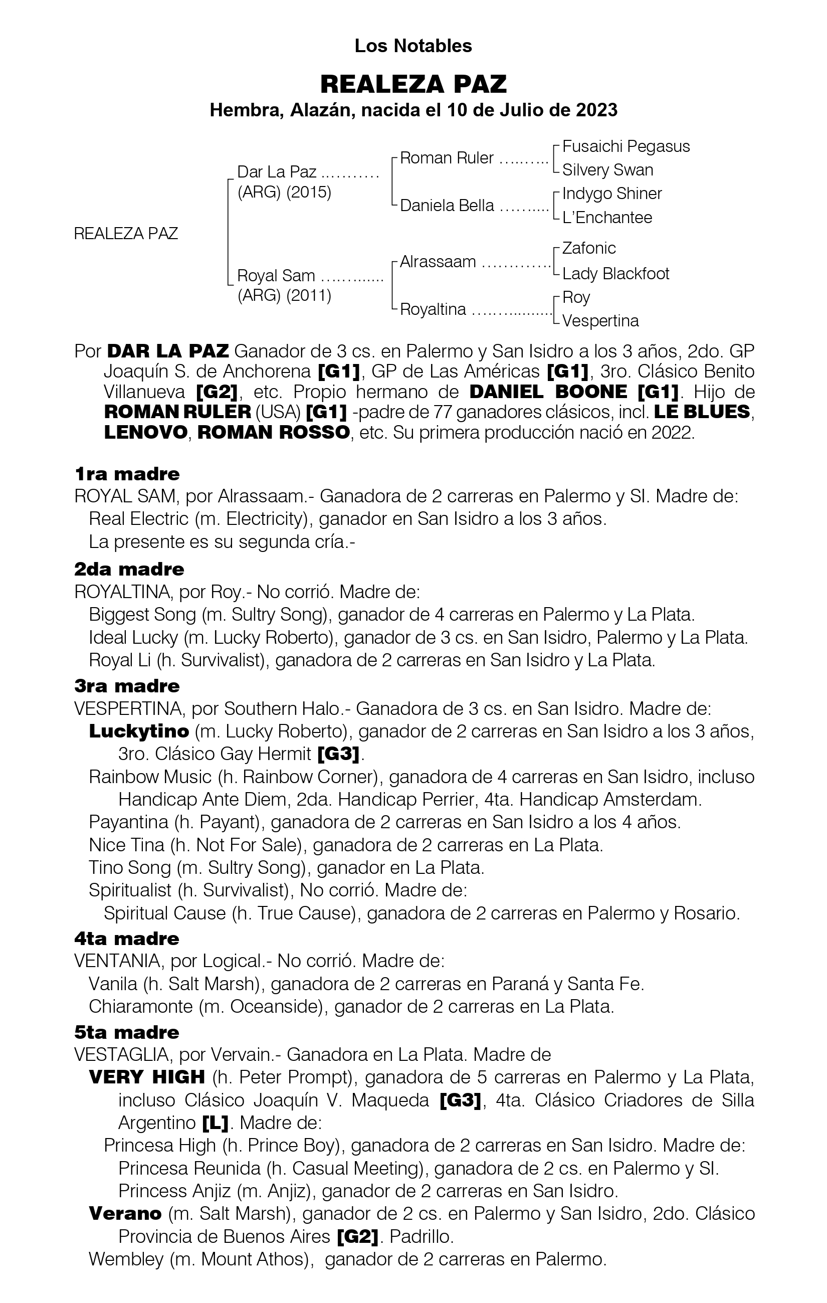 Pedigree REALEZA PAZ