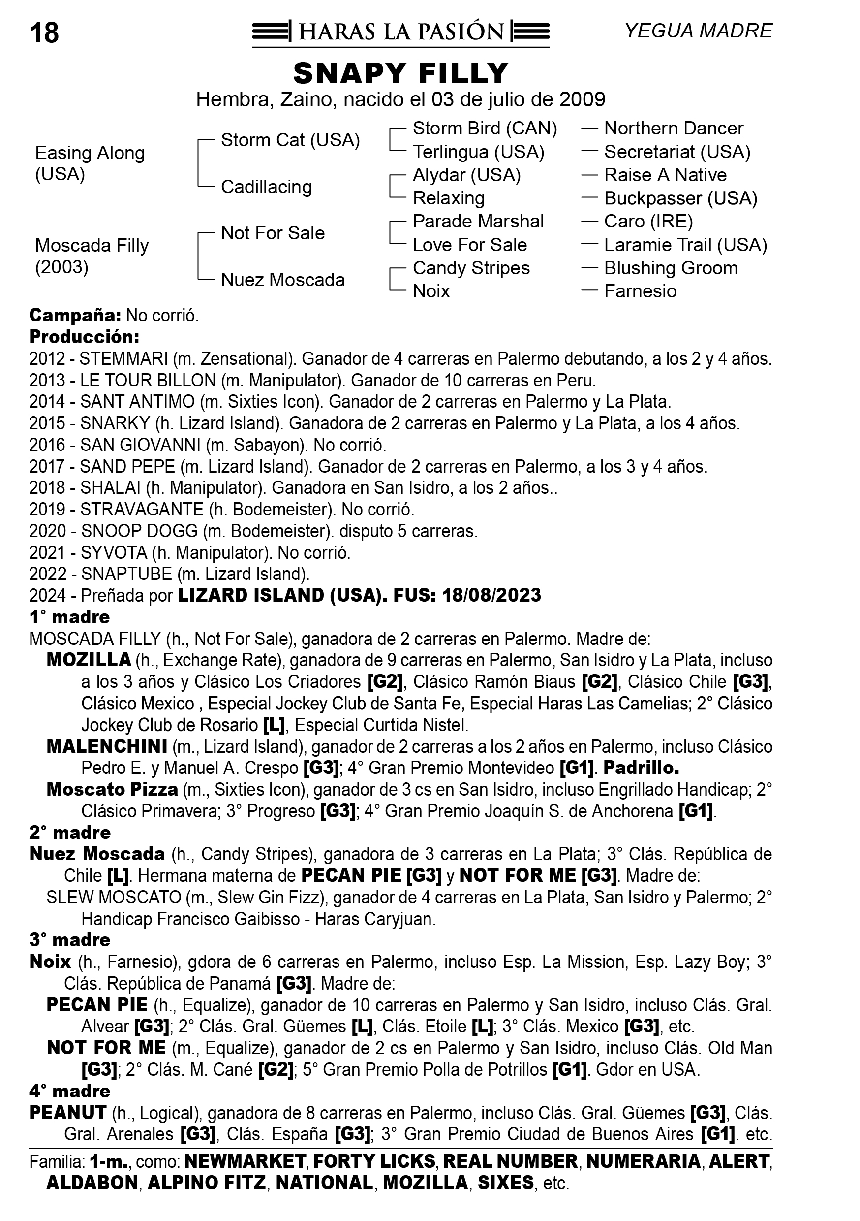 Pedigree SNAPY FILLY