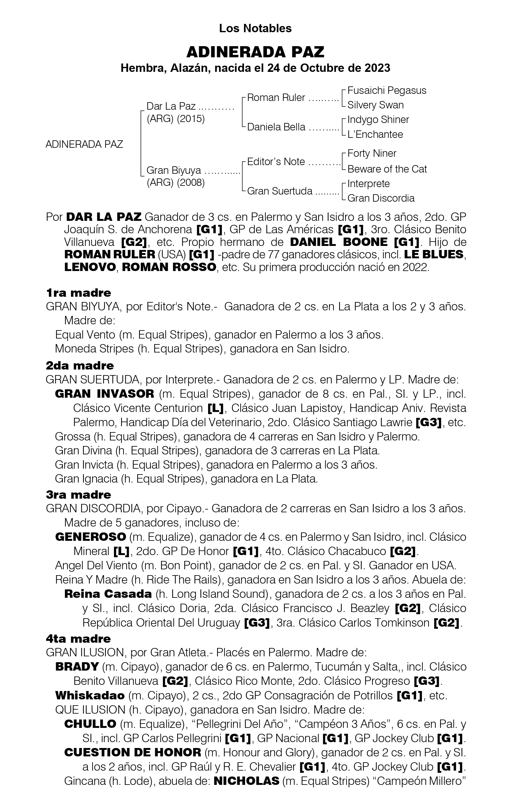 Pedigree ADINERADA PAZ