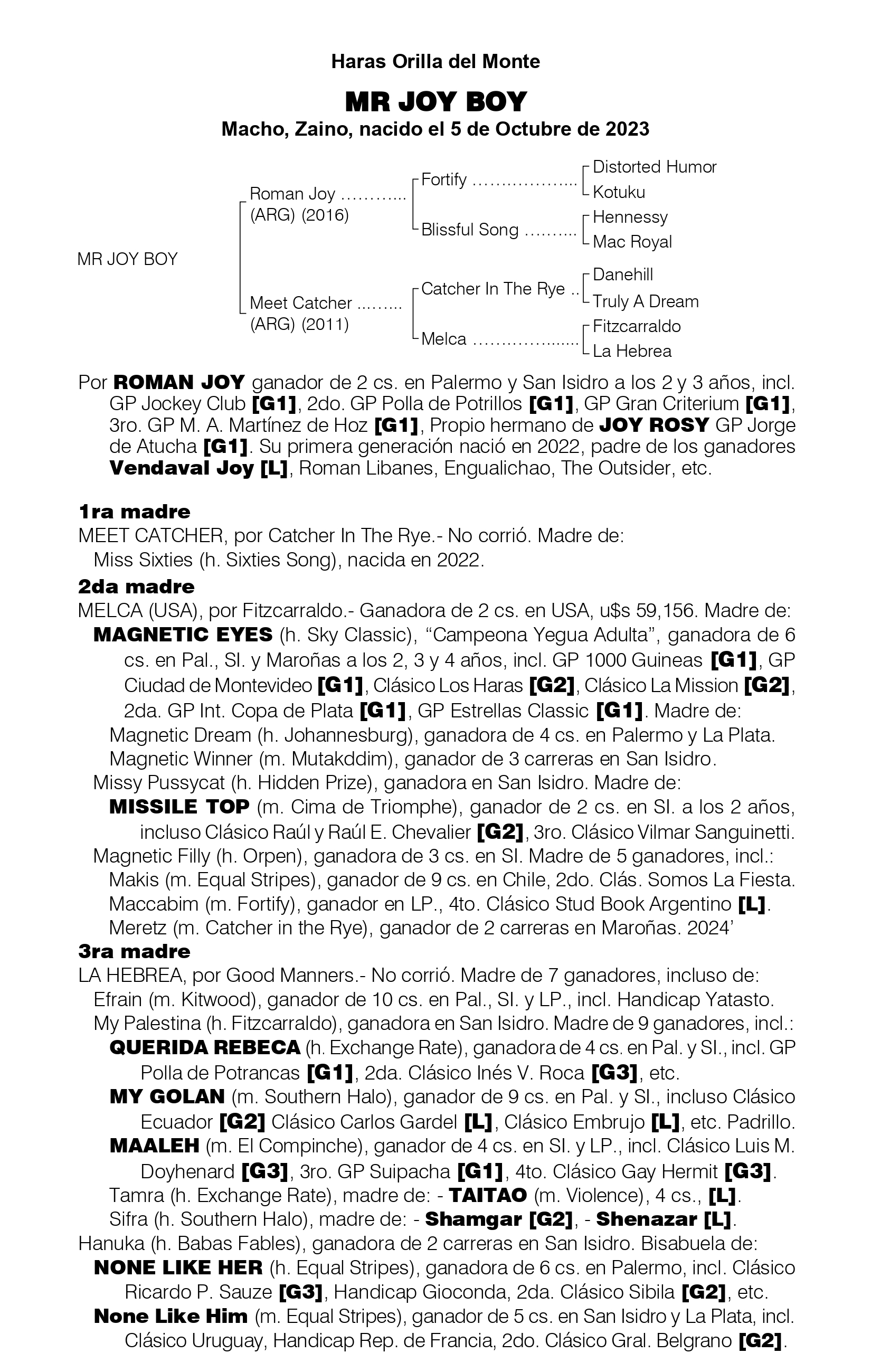 Pedigree MR JOY BOY