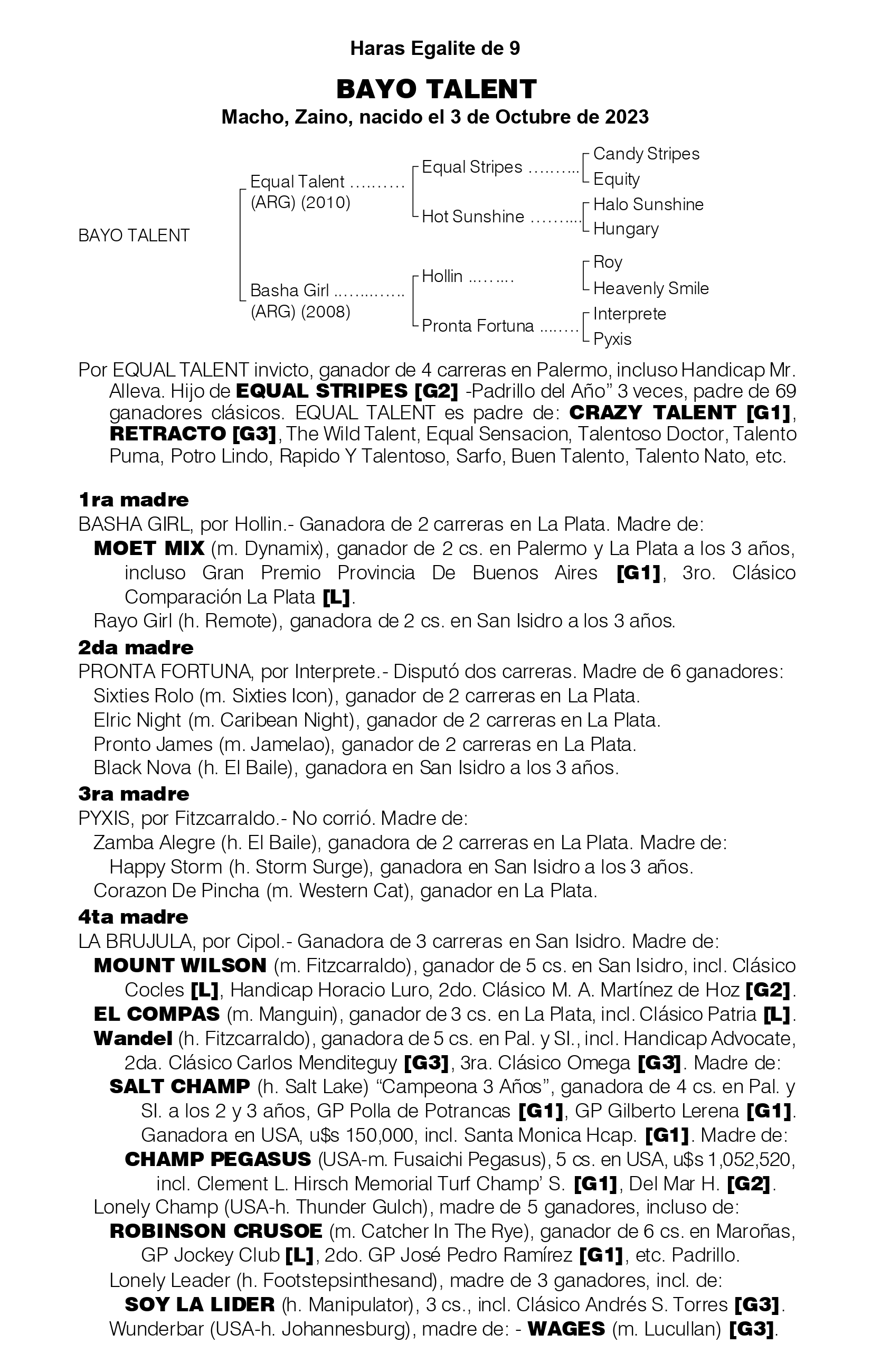 Pedigree BAYO TALENT