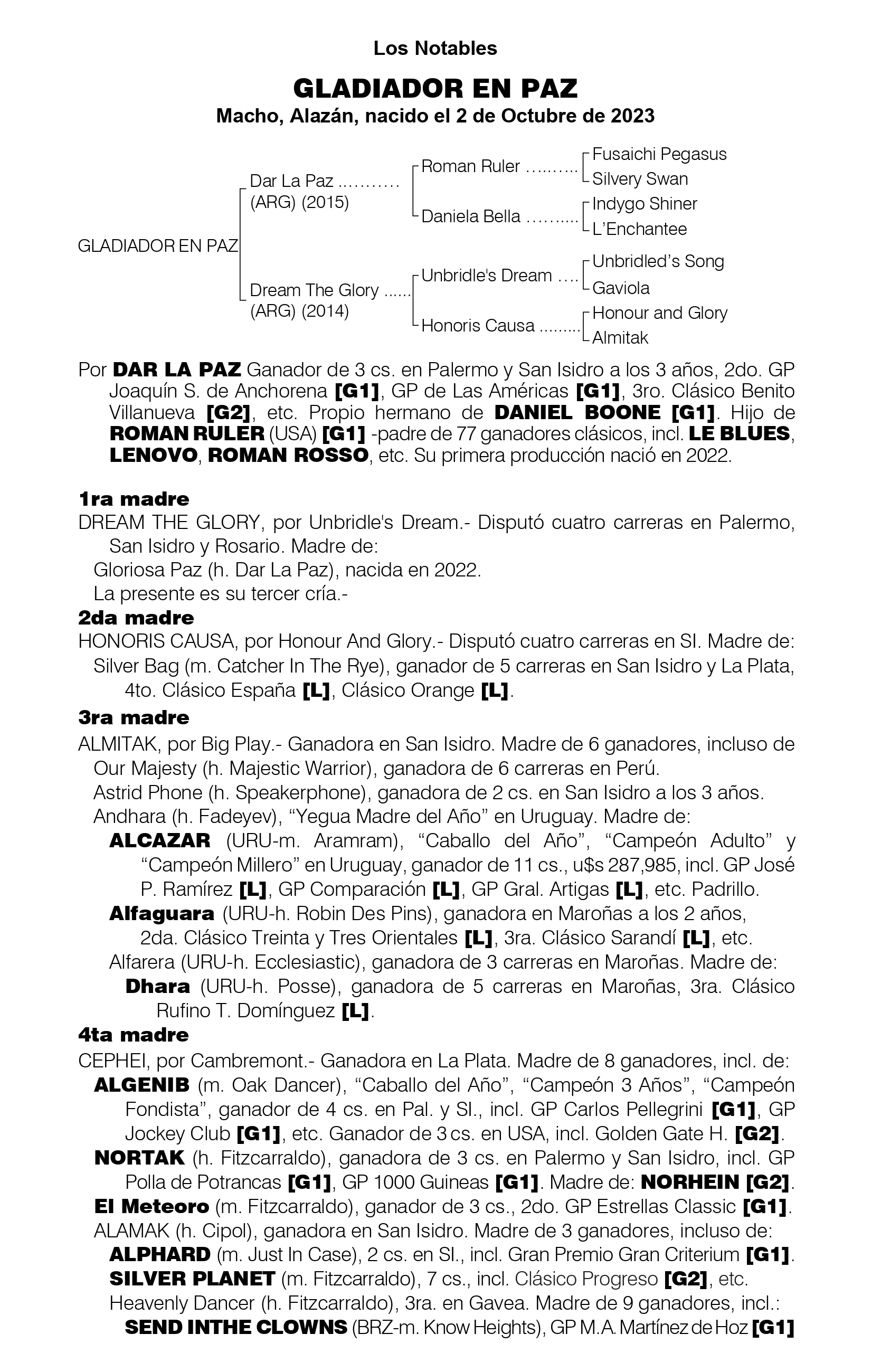 Pedigree GLADIADOR EN PAZ