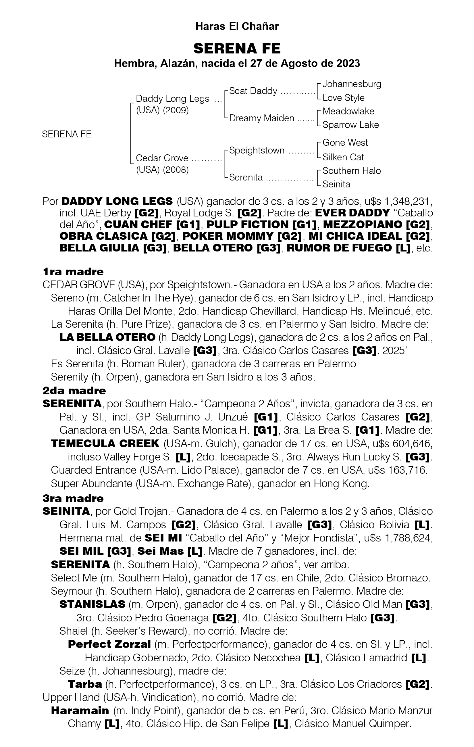 Pedigree SERENA FE