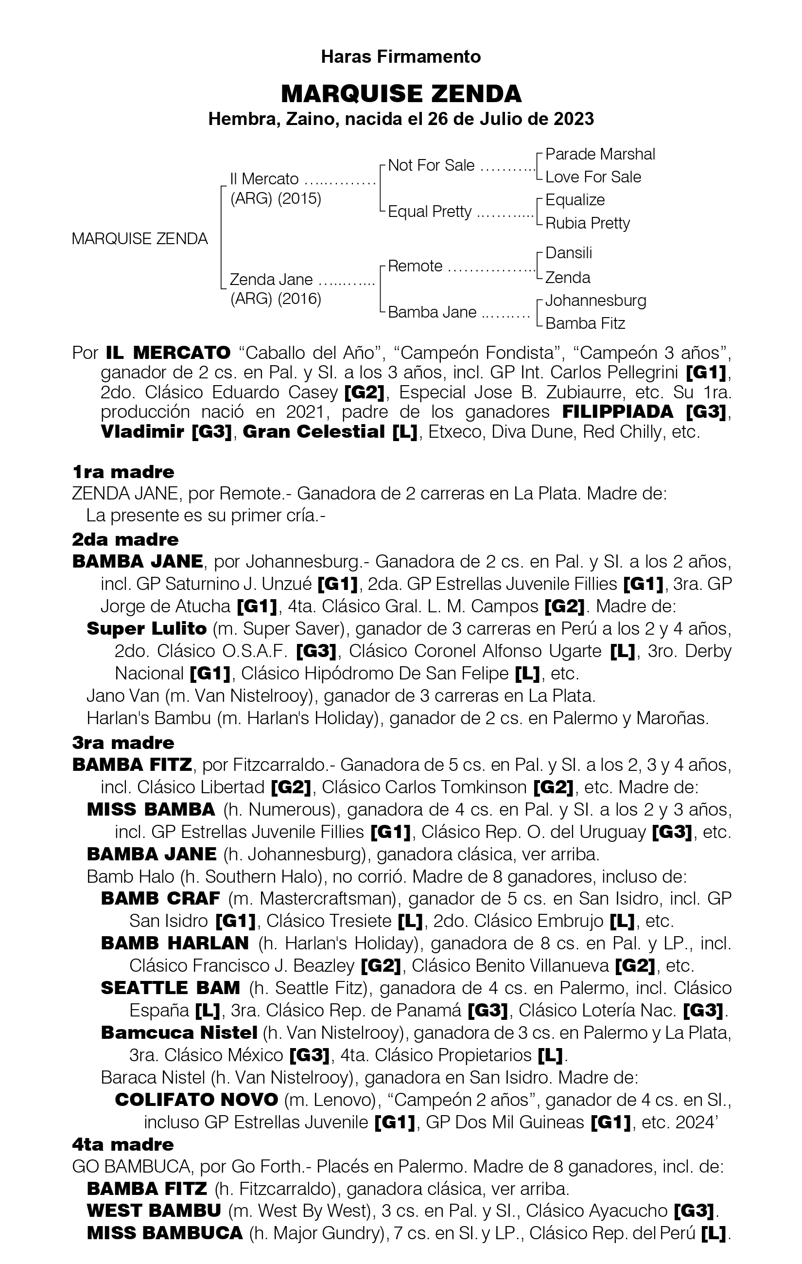 Pedigree MARQUISE ZENDA