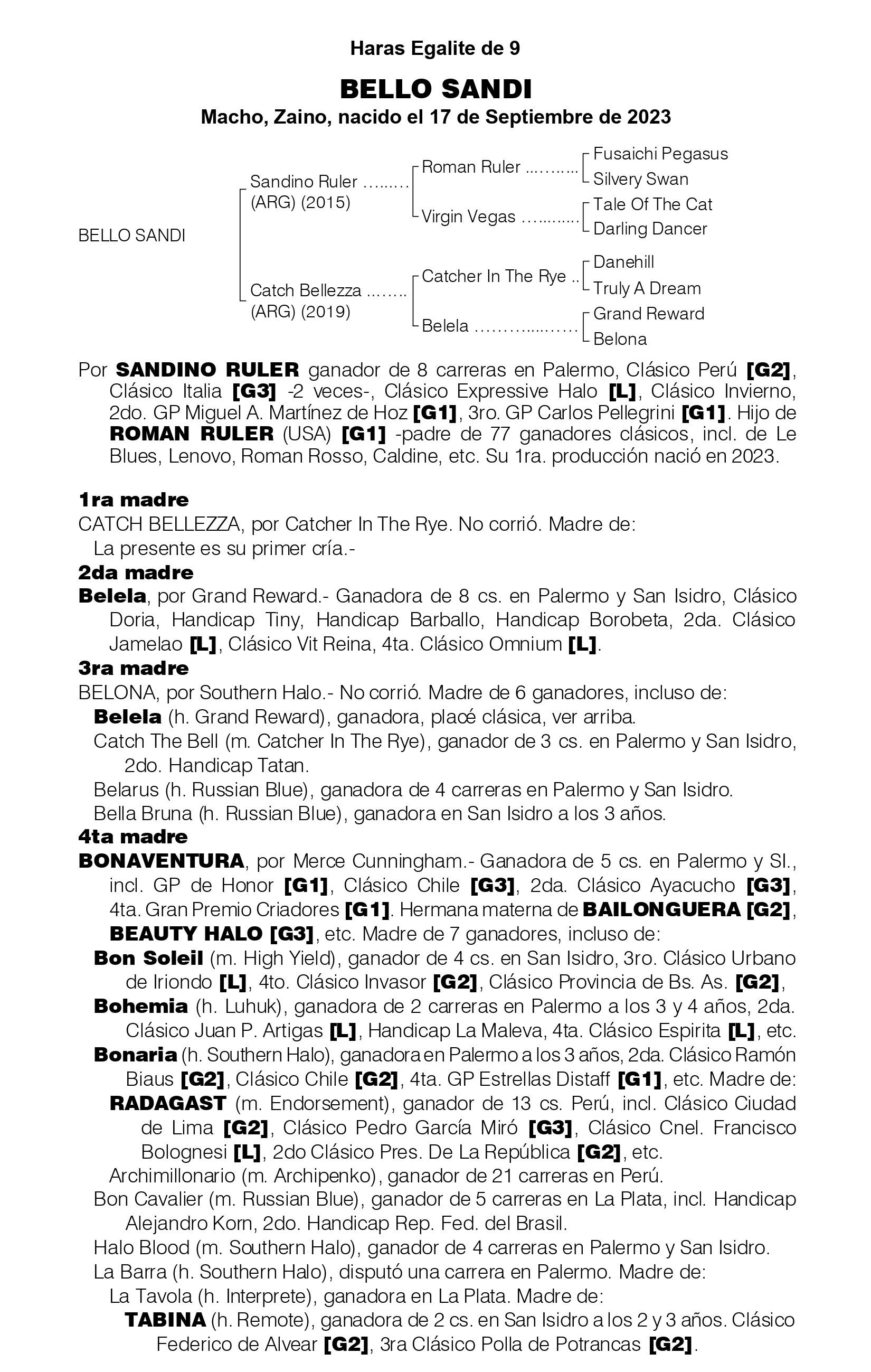 Pedigree BELLO SANDI
