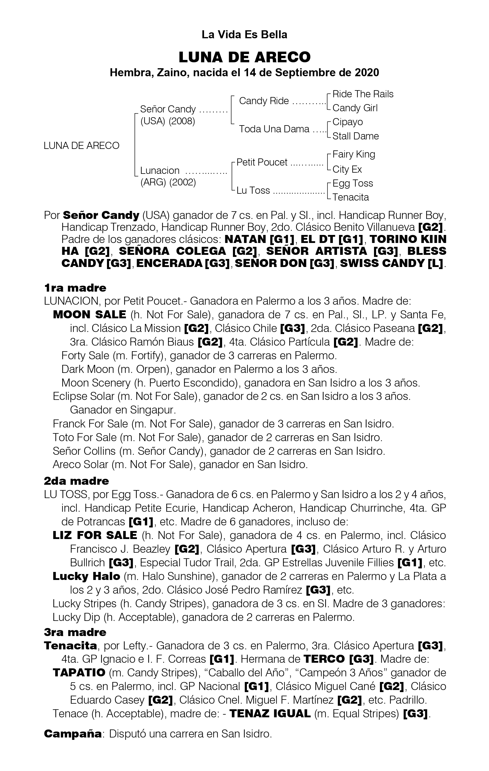 Pedigree LUNA DE ARECO