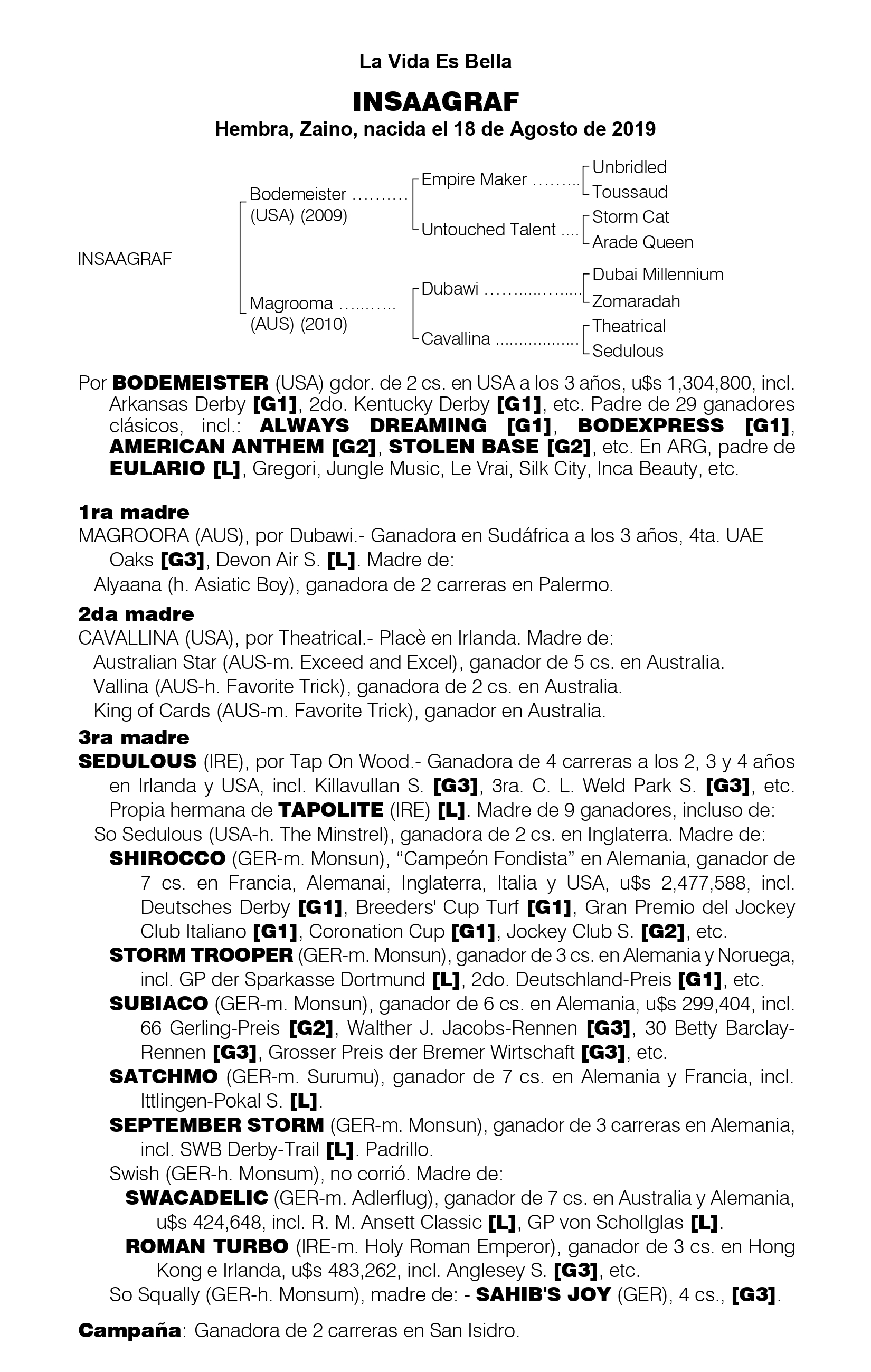 Pedigree INSAAGRAF