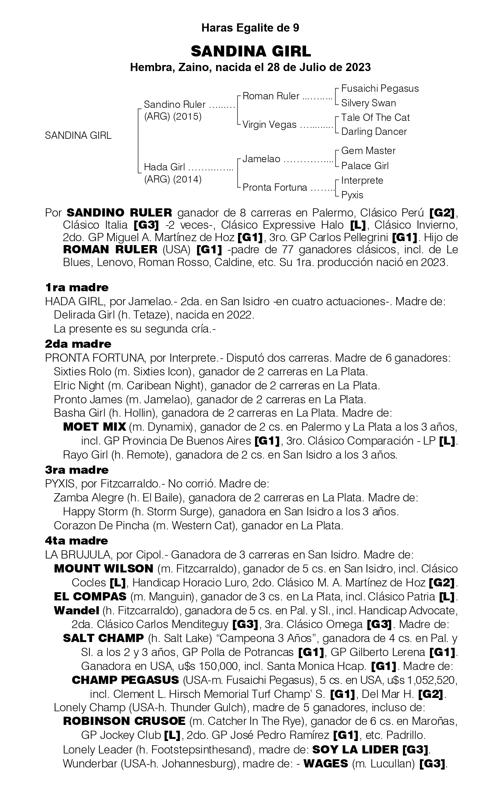 Pedigree SANDINA GIRL
