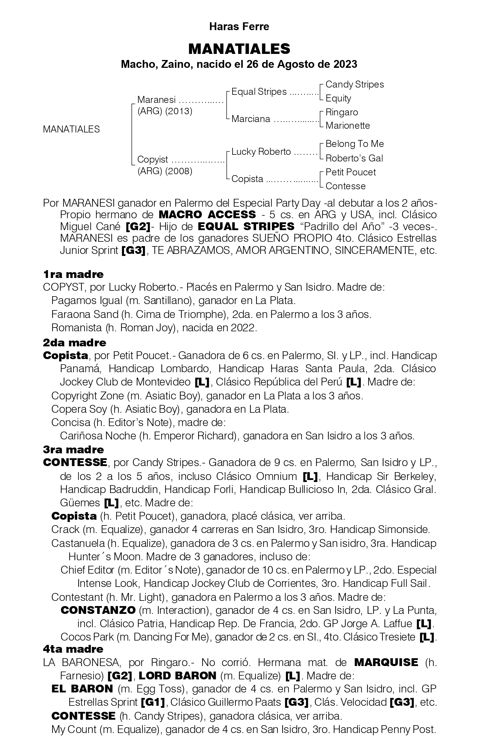 Pedigree MANATIALES