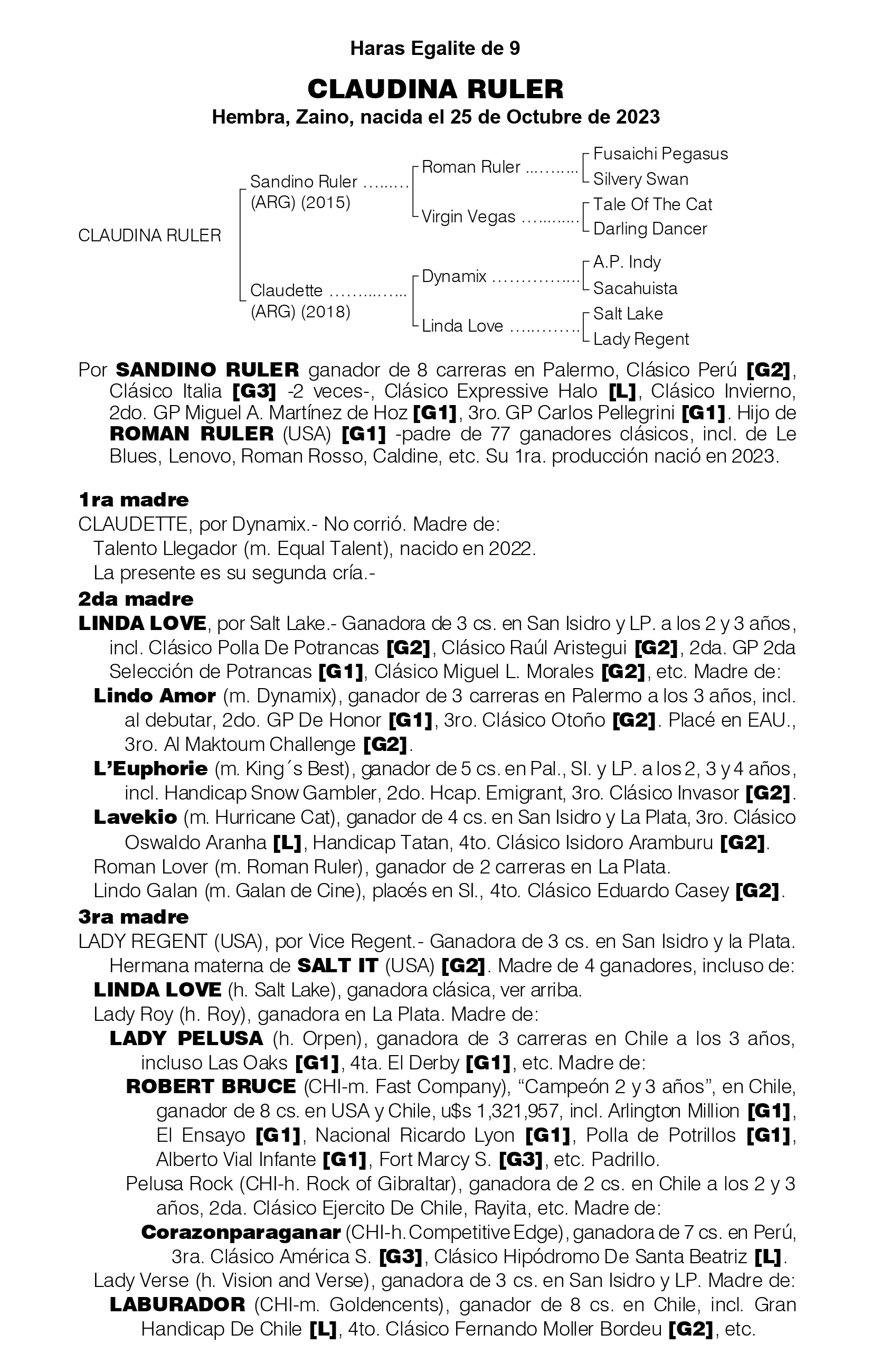 Pedigree CLAUDINA RULER