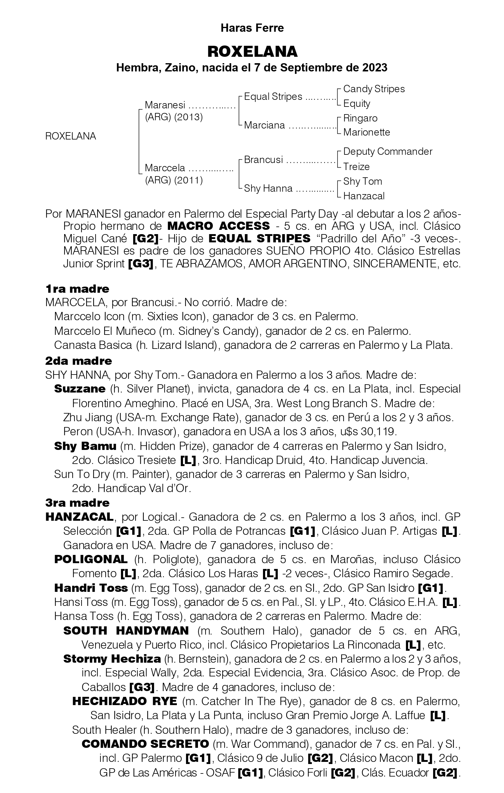 Pedigree ROXELANA