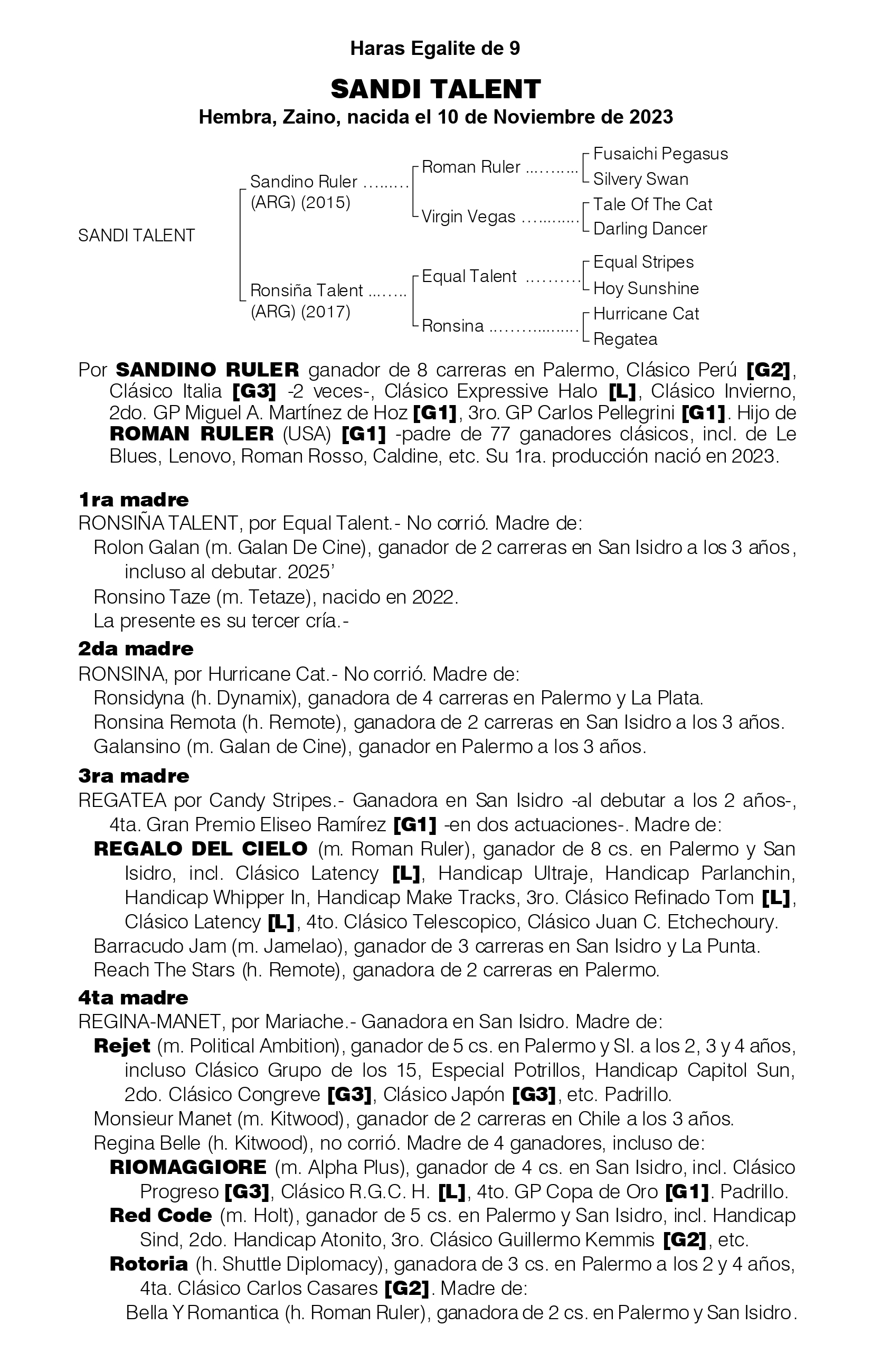 Pedigree SANDI TALENT