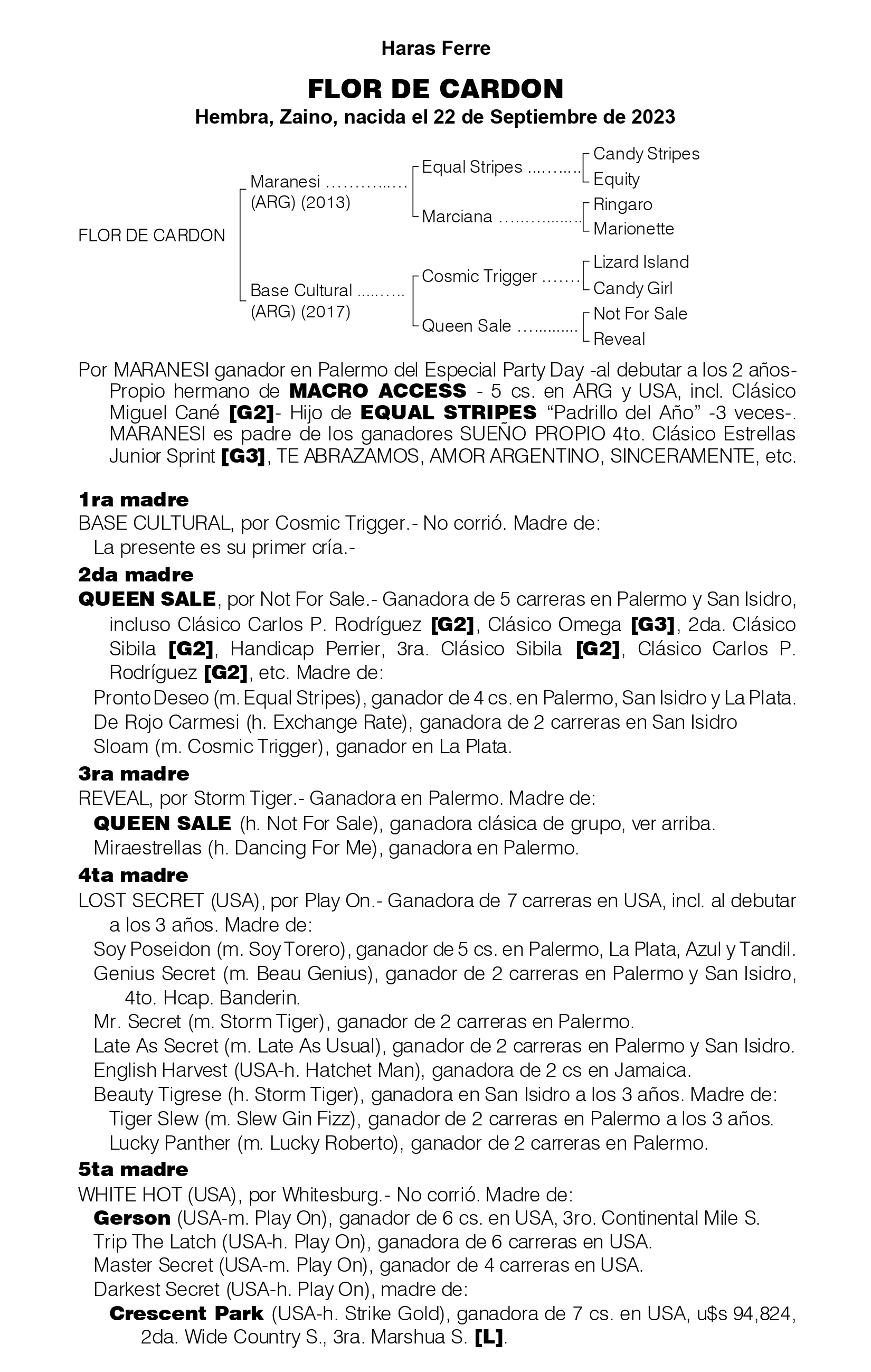 Pedigree FLOR DE CARDON