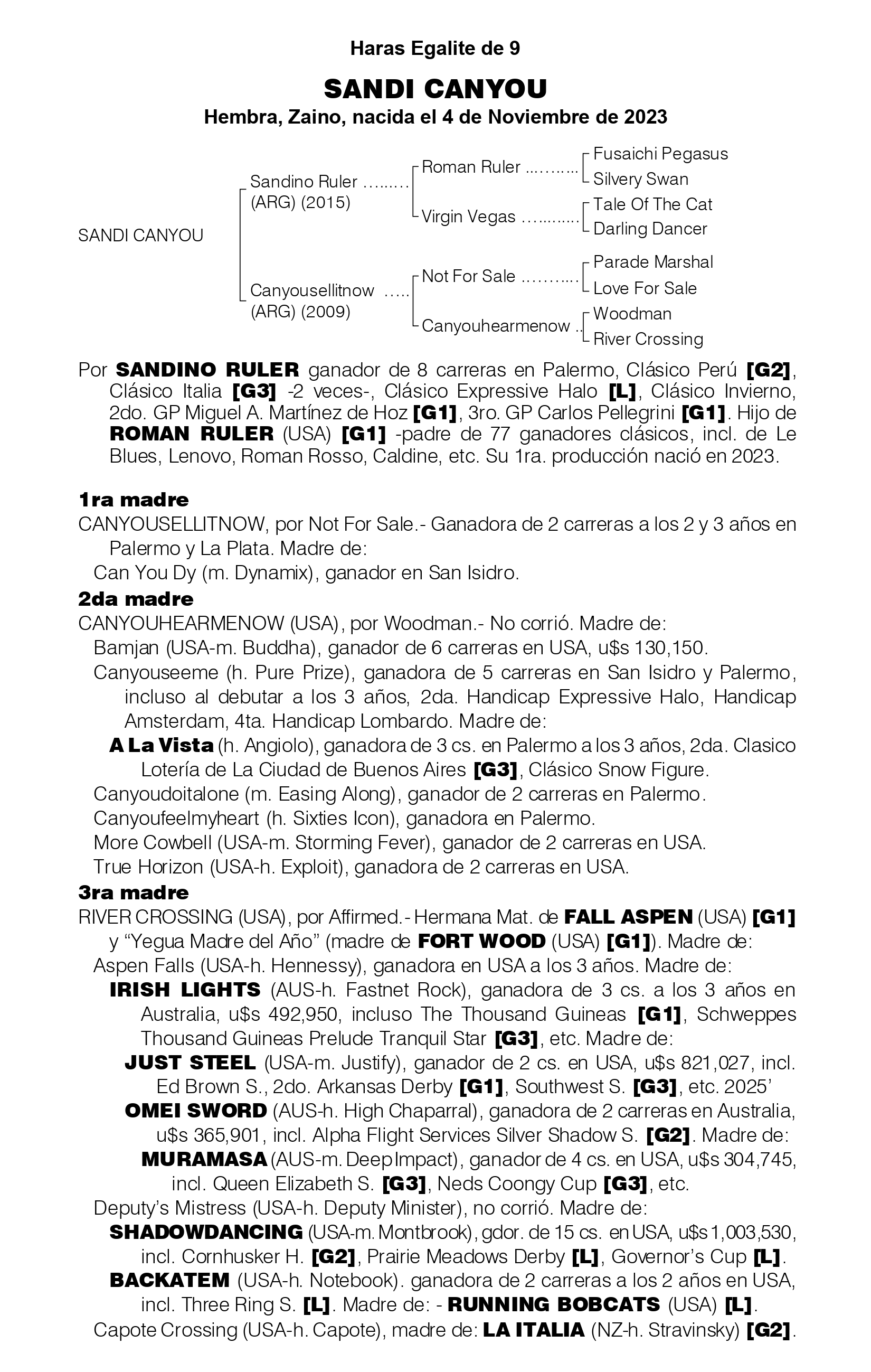 Pedigree SANDI CANYOU