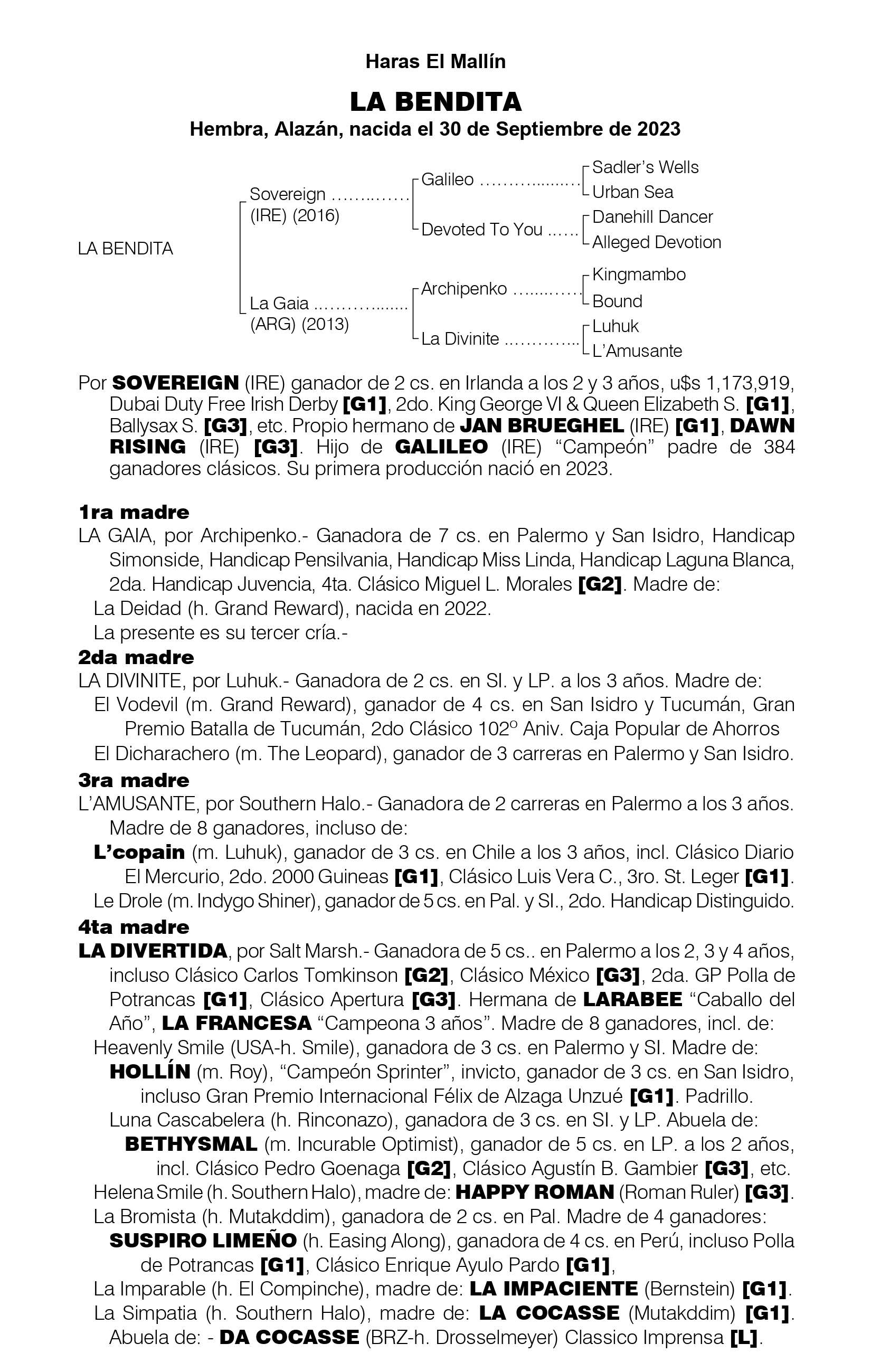 Pedigree LA BENDITA