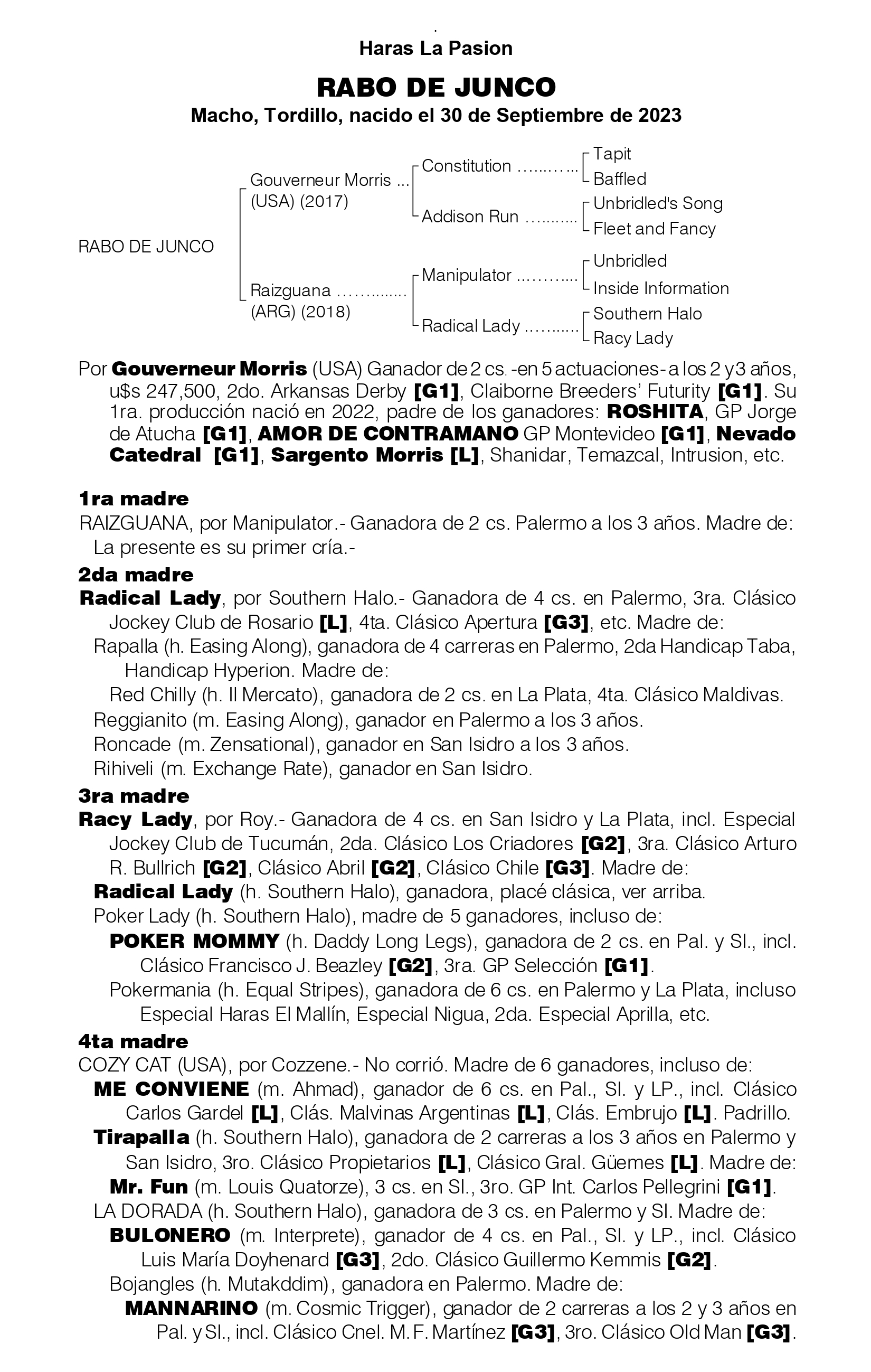 Pedigree RABO DE JUNCO
