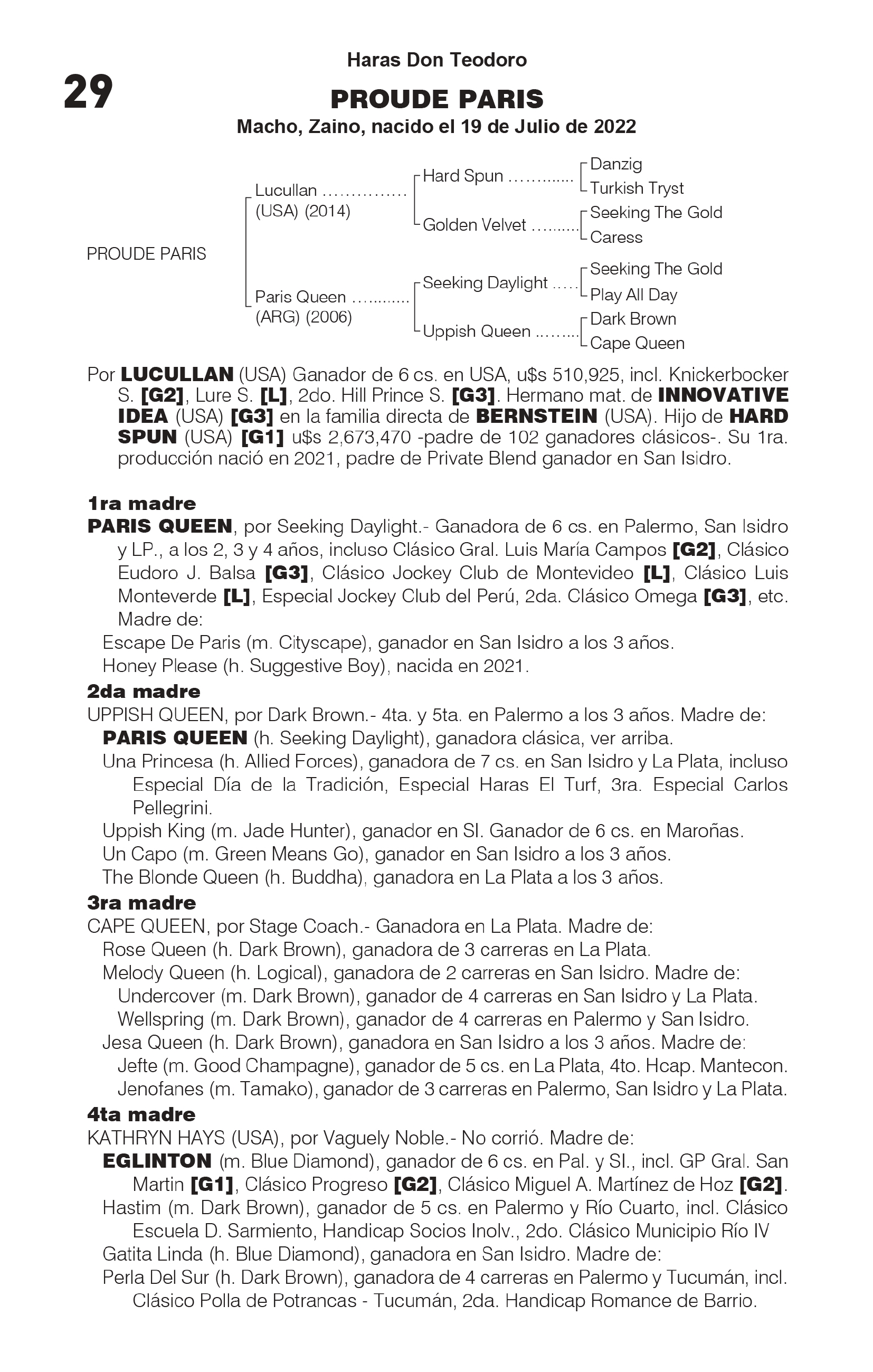 Pedigree PROUDE PARIS