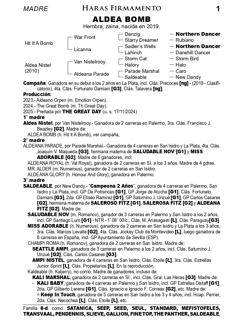 Pedigree ALDEA BOMB