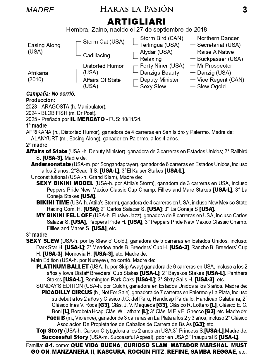 Pedigree ARTIGLIARI