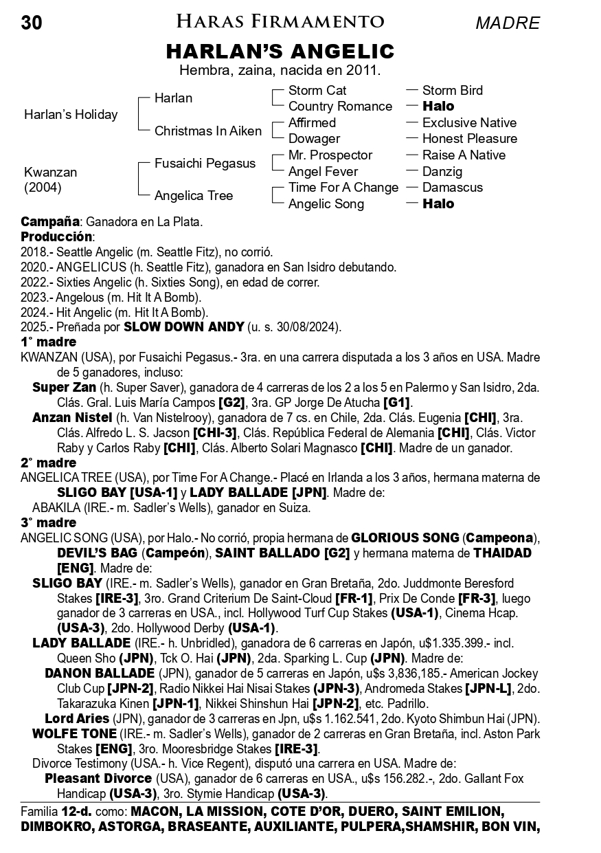 Pedigree HARLAN'S ANGELIC