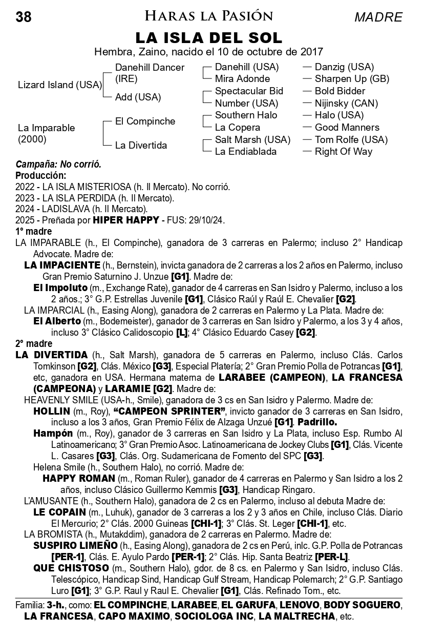 Pedigree LA ISLA DEL SOL