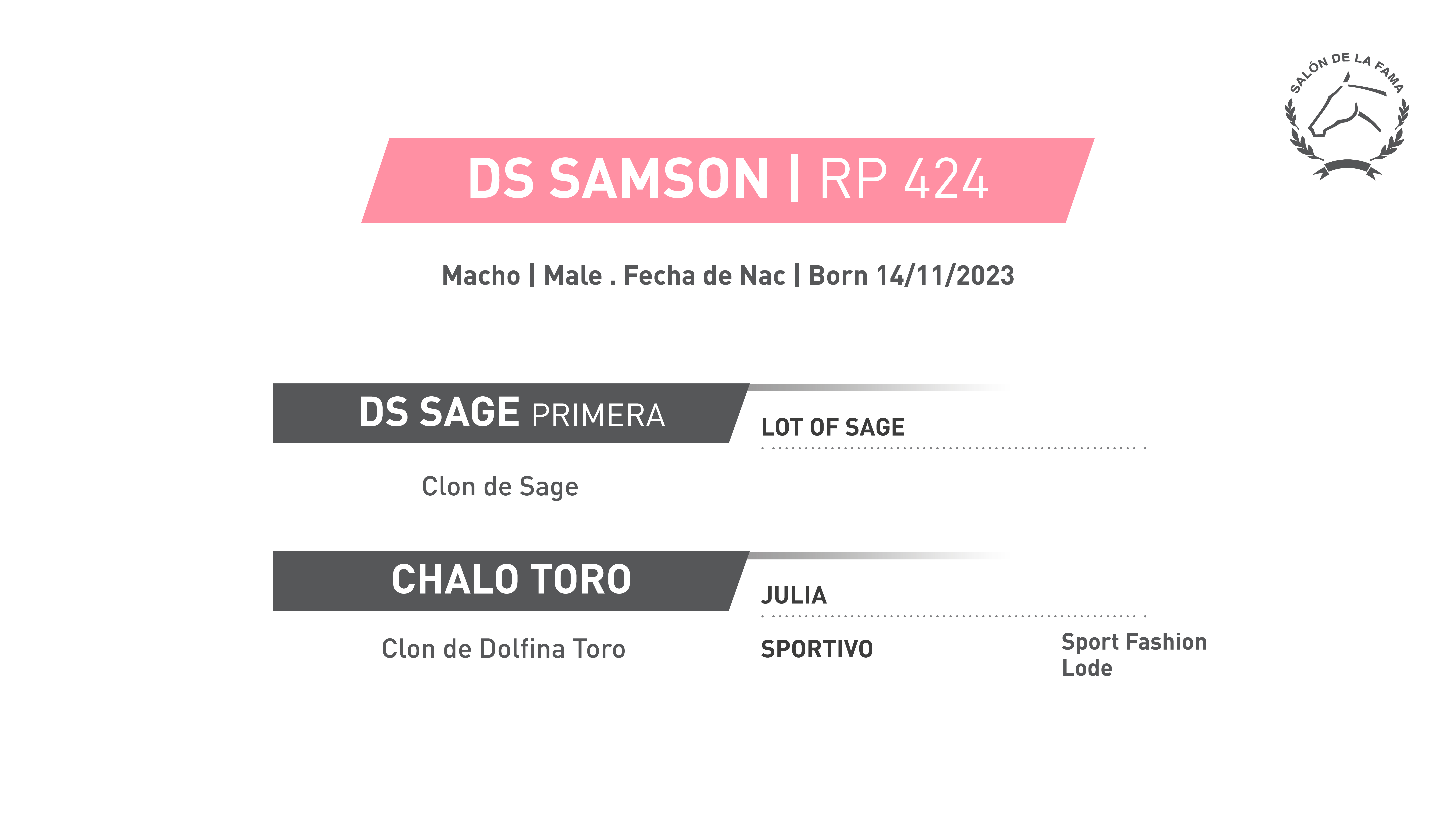 Pedigree RP 424 | DS SAMSON