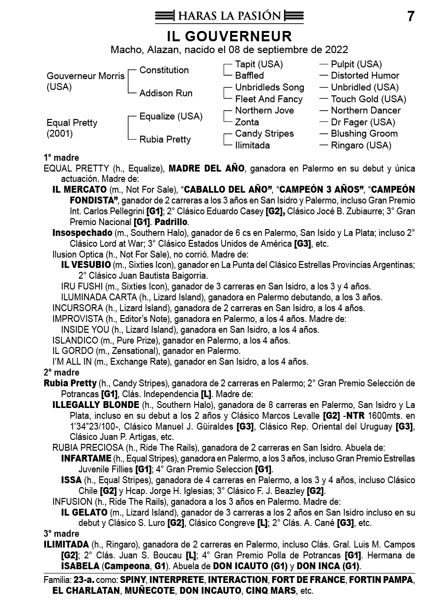 Pedigree IL GOUVERNEUR