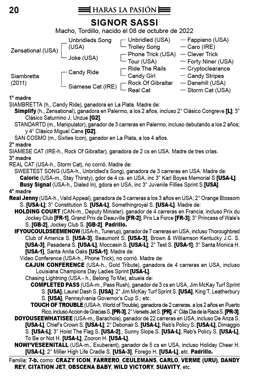 Pedigree SIGNOR SASSI